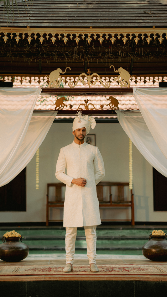 Embroidered White Sherwani